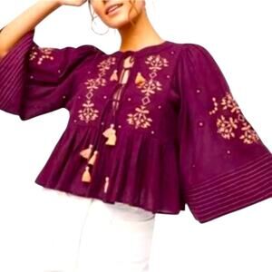 Haute Rouge Lace-Up Flutter Hem Peasant Crop Top NWT – Medium